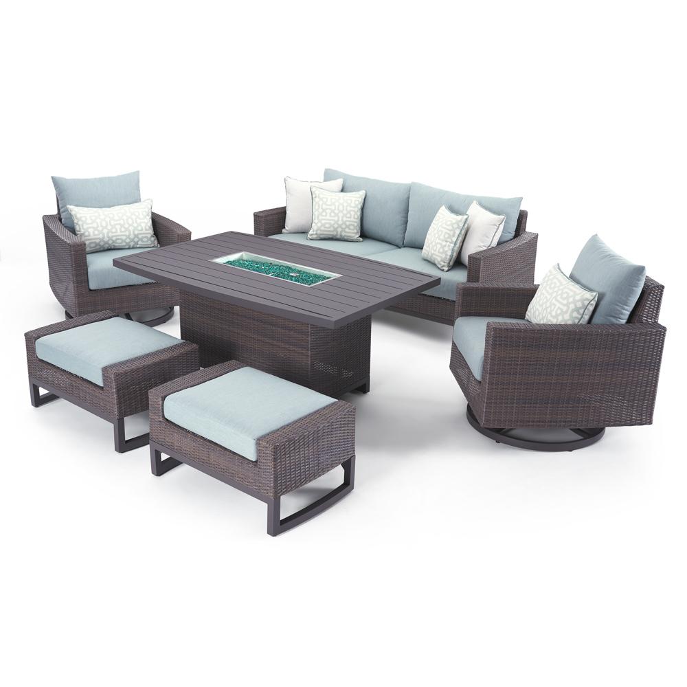 Milea™ 6 Piece Sunbrella® Outdoor Motion Fire Seating Set - Mist Blue