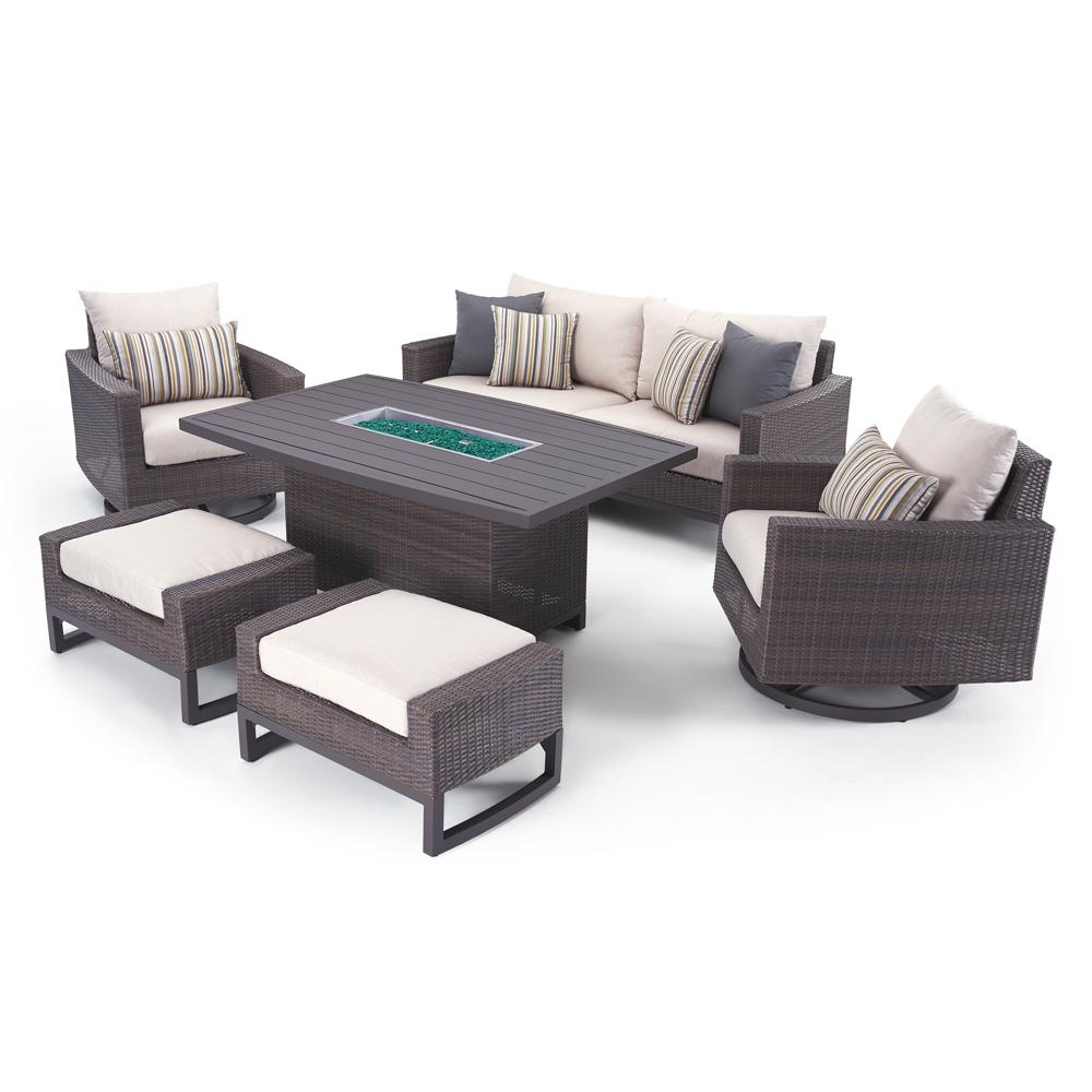 Milea™ 6 Piece Sunbrella® Outdoor Motion Fire Seating Set - Natural Beige