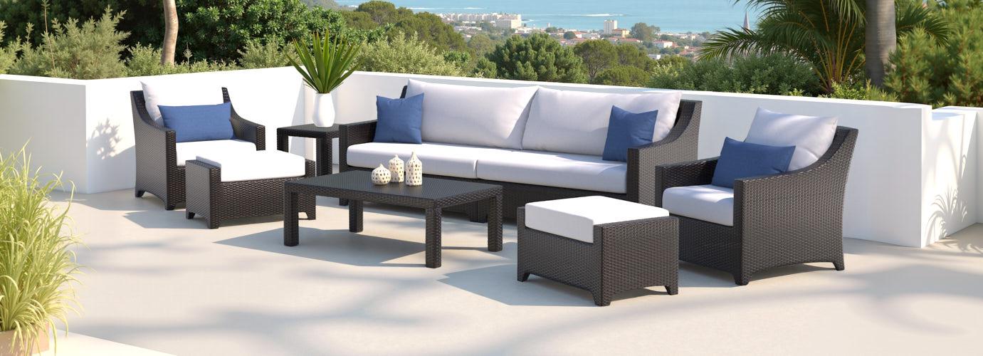 Deco™ 8 Piece Sunbrella® Outdoor Sofa & Club Chair Set - Bliss Ink