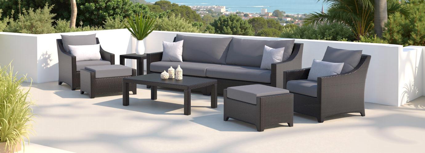 Deco™ 8 Piece Sunbrella® Outdoor Sofa & Club Chair Set - Charcoal Gray