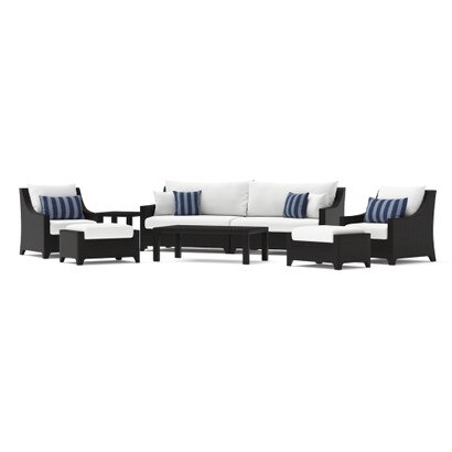 Deco™ 8 Piece Sunbrella® Outdoor Sofa & Club Chair Set - Centered Ink
