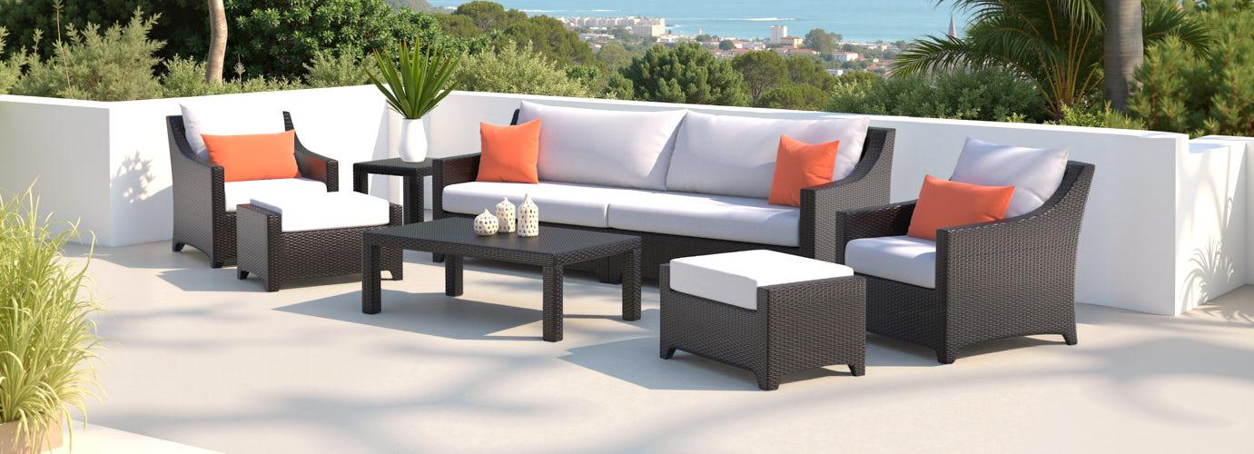 Deco™ 8 Piece Sunbrella® Outdoor Sofa & Club Chair Set - Cast Coral