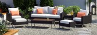 Milo™ Espresso 7 Piece Sunbrella® Outdoor Deep Seating Set - Cast Coral