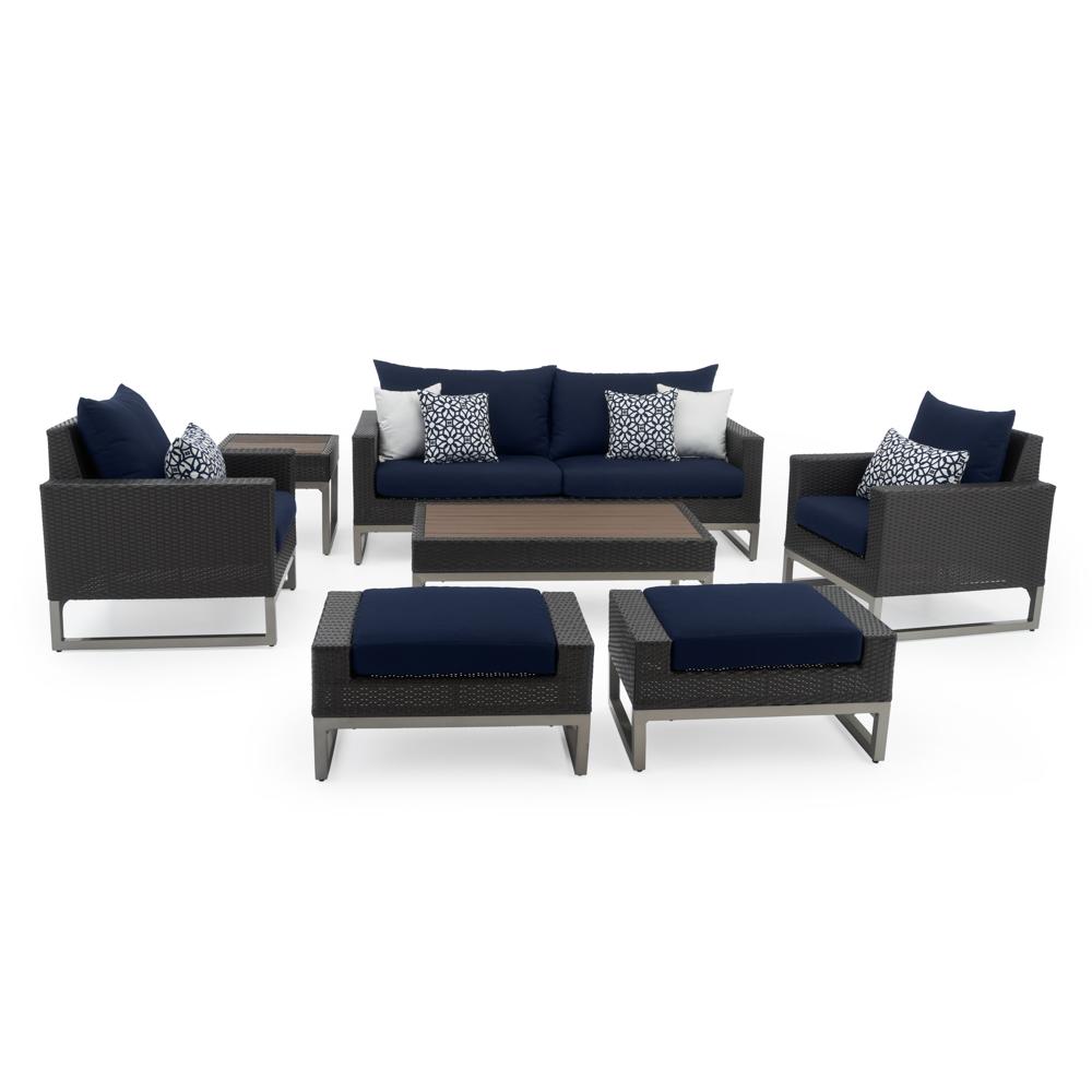 Milo™ Espresso 7 Piece Sunbrella® Outdoor Deep Seating Set - Navy Blue