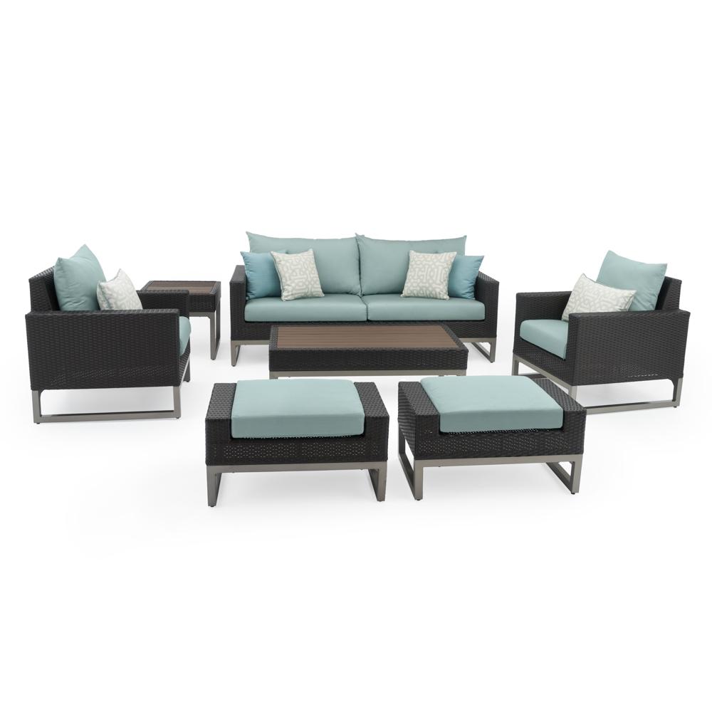 Milo™ Espresso 7 Piece Sunbrella® Outdoor Deep Seating Set - Spa Blue