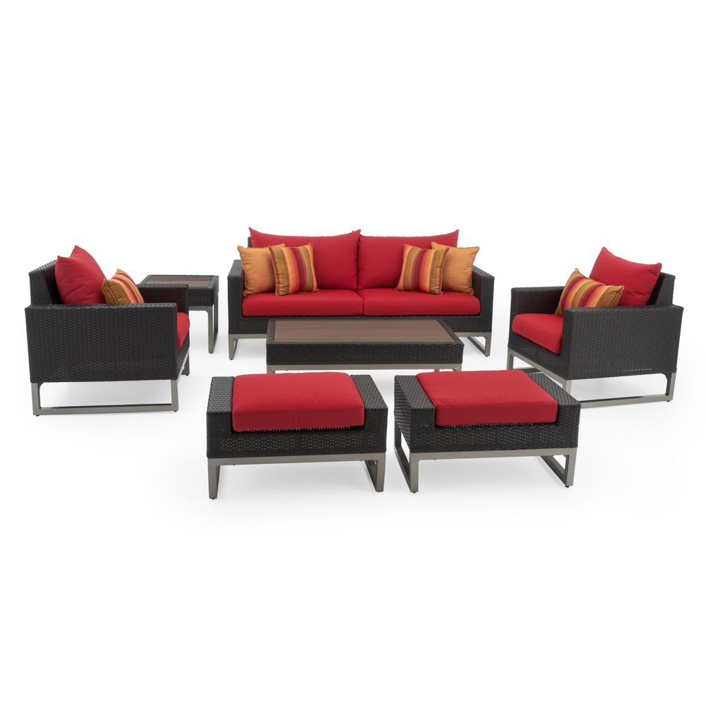 Milo™ Espresso 7 Piece Sunbrella® Outdoor Deep Seating Set - Sunset Red