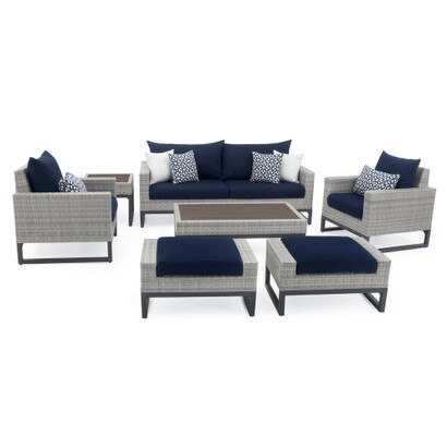 Milo™ Gray 7 Piece Sunbrella® Outdoor Deep Seating Set - Navy Blue