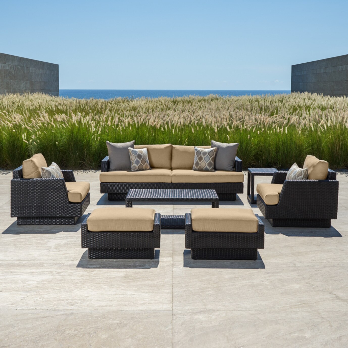 Portofino Comfort 7pc Set Heather Beige Rst Brands Portofino Comfort 7pc Deep Seating Set Heather Beige