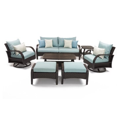 Barcelo™ 7 Piece Sunbrella® Outdoor Motion Club Seating Set - Spa Blue