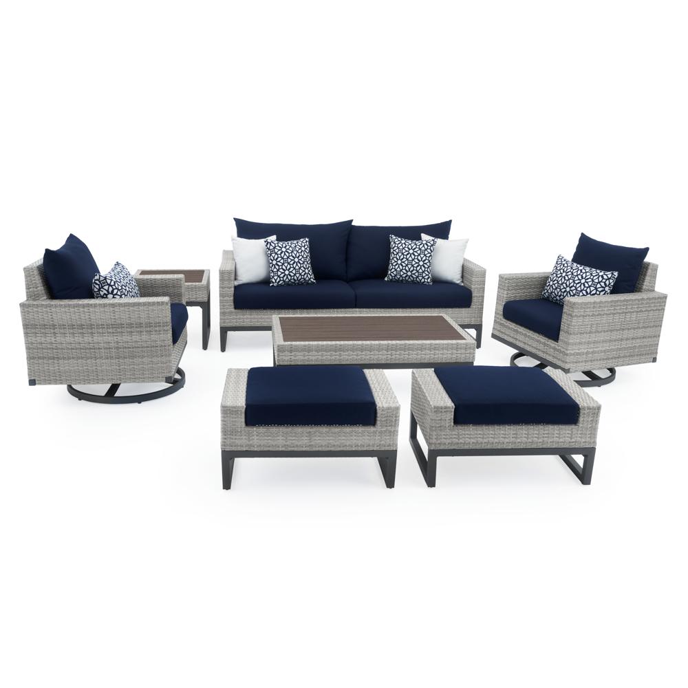 Milo™ Gray 7 Piece Sunbrella® Outdoor Motion Deep Seating Set - Navy Blue
