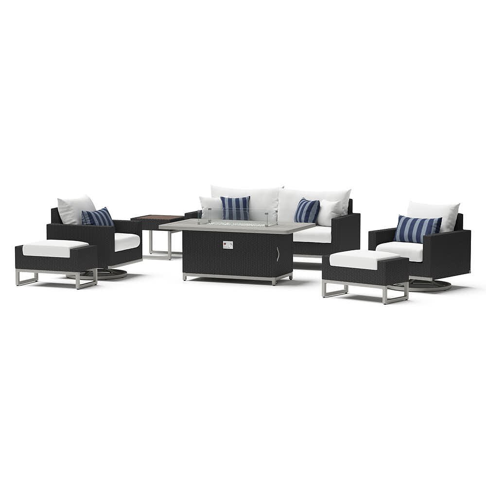 Milo™ Espresso 7 Piece Sunbrella® Outdoor Motion Fire Set - Centered Ink