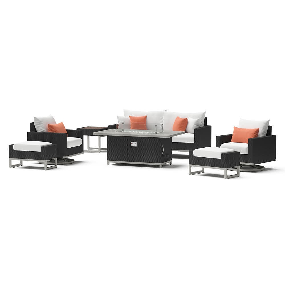 Milo™ Espresso 7 Piece Sunbrella® Outdoor Motion Fire Set - Cast Coral
