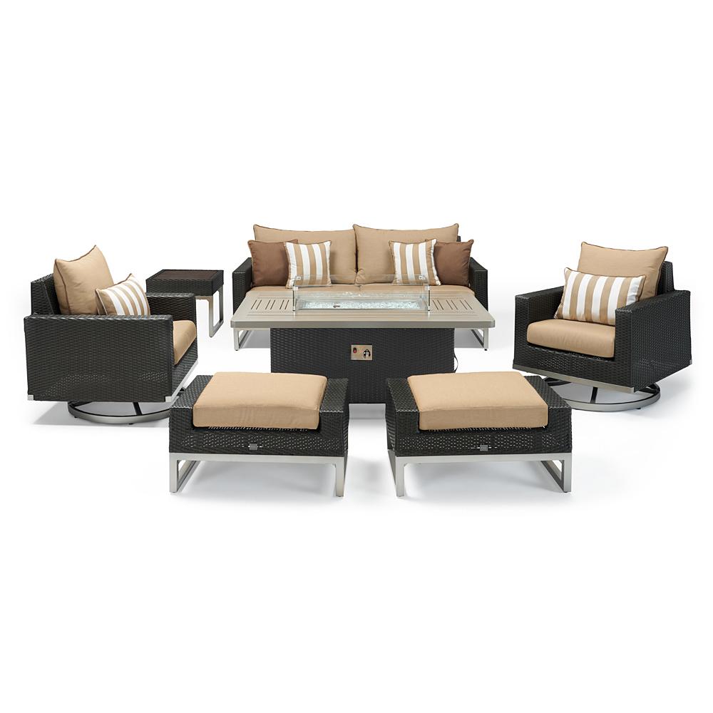 Milo™ Espresso 7 Piece Sunbrella® Outdoor Motion Fire Set - Maxim Beige