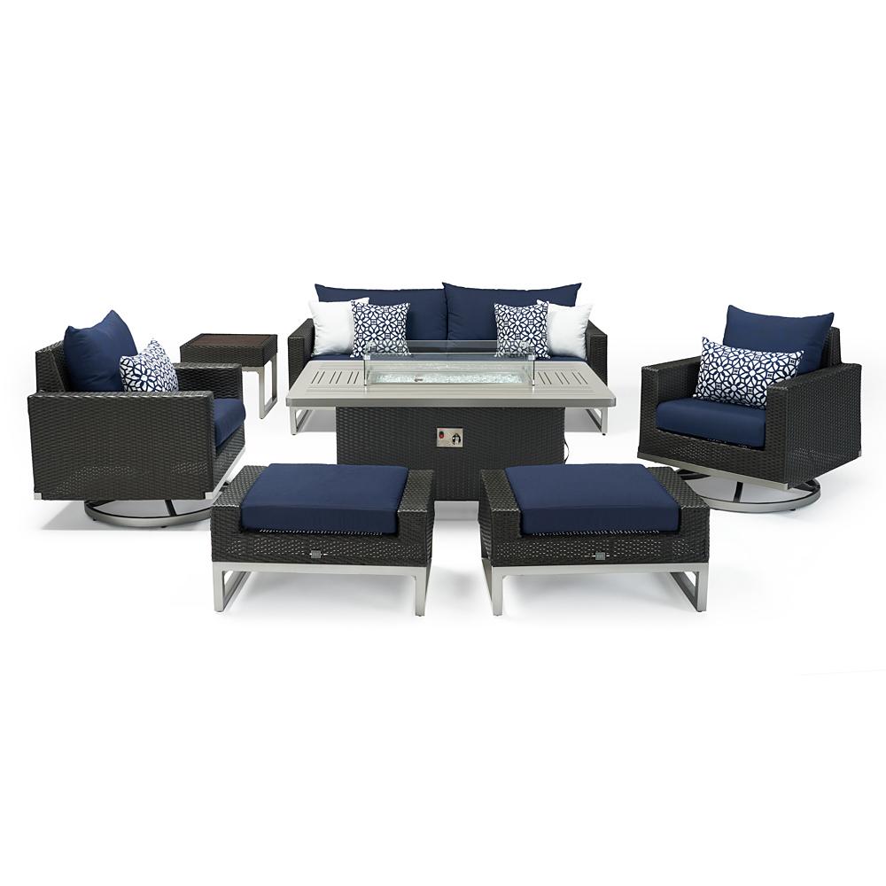 Milo™ Espresso 7 Piece Sunbrella® Outdoor Motion Fire Set - Navy Blue