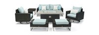 Milo™ Espresso 7 Piece Sunbrella® Outdoor Motion Fire Set - Spa Blue