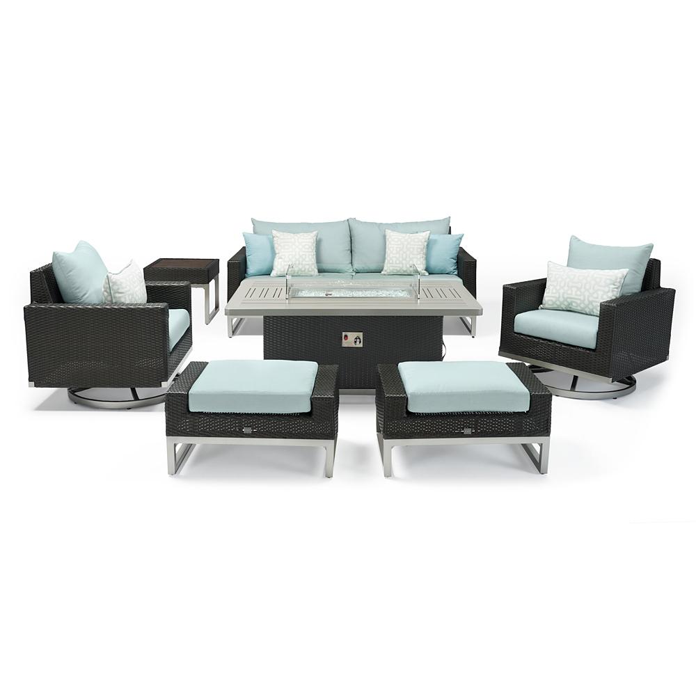 Milo™ Espresso 7 Piece Sunbrella® Outdoor Motion Fire Set - Spa Blue