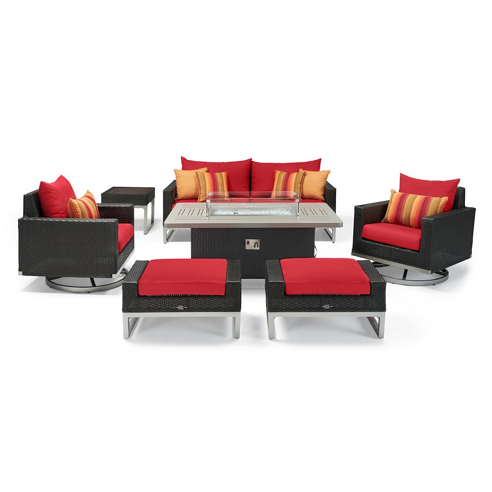 Milo™ Espresso 7 Piece Sunbrella® Outdoor Motion Fire Set - Sunset Red