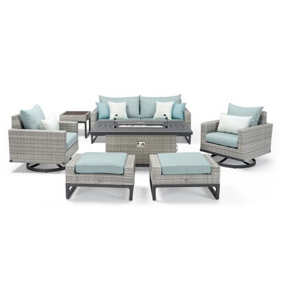 Milo™ Gray 7 Piece Sunbrella® Outdoor Motion Fire Set - Spa Blue