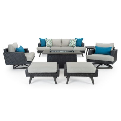 Portofino® Casual 7 Piece Sunbrella® Outdoor Motion Fire Seating Set - Dove Gray