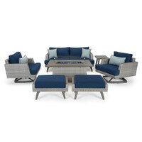 Portofino® Casual 7 Piece Sunbrella® Outdoor Motion Fire Seating Set - Laguna Blue