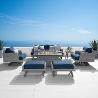 Portofino® Casual 7 Piece Sunbrella® Outdoor Motion Fire Seating Set - Laguna Blue
