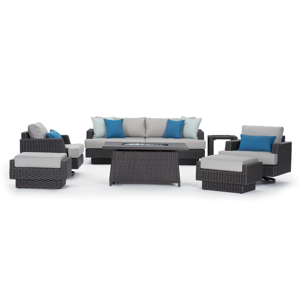 Portofino® Repose 7 Piece Sunbrella® Outdoor Motion Fire Seating Set - Dove