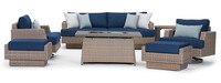 Portofino® Repose 7 Piece Sunbrella® Outdoor Motion Fire Seating Set - Laguna Blue
