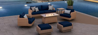 Portofino® Repose 7 Piece Sunbrella® Outdoor Motion Fire Seating Set - Laguna Blue
