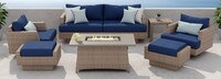 Portofino® Repose 7 Piece Sunbrella® Outdoor Motion Fire Seating Set - Laguna Blue