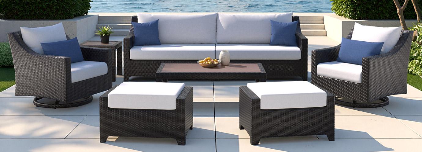 Deco™ 8 Piece Sunbrella® Outdoor Sofa & Motion Club Chair Set - Bliss Ink