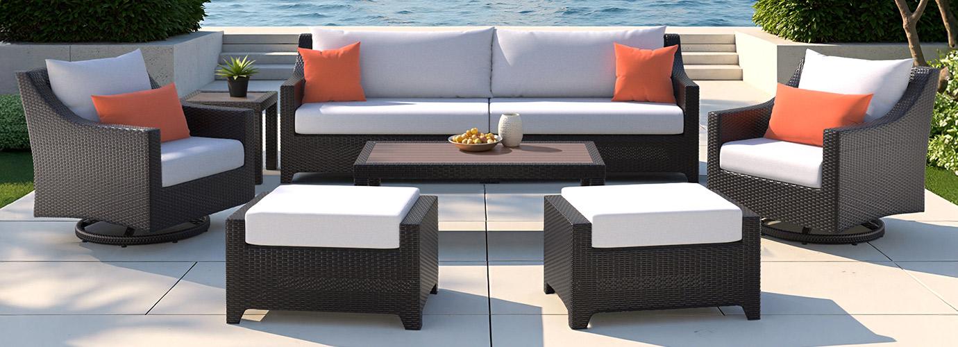 Deco™ 8 Piece Sunbrella® Outdoor Sofa & Motion Club Chair Set - Cast Coral