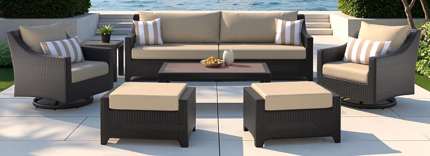 Deco™ 8 Piece Sunbrella® Outdoor Sofa & Motion Club Chair Set - Maxim Beige