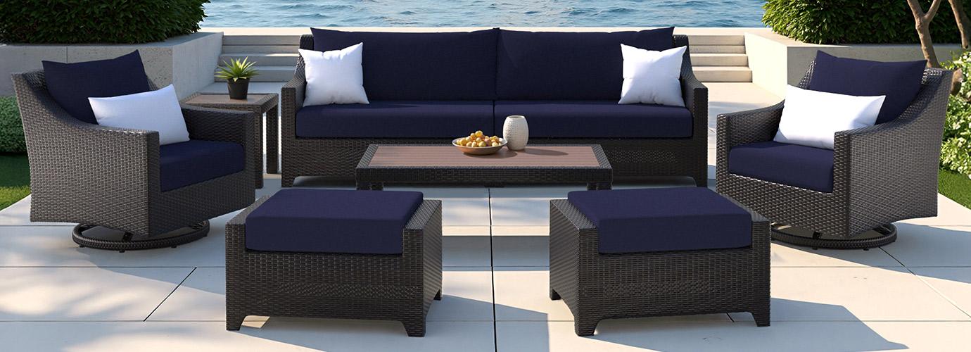 Deco™ 8 Piece Sunbrella® Outdoor Sofa & Motion Club Chair Set - Navy Blue