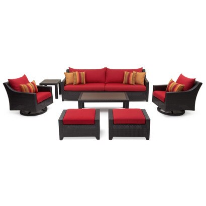 Deco™ 8 Piece Sunbrella® Outdoor Sofa & Motion Club Chair Set - Sunset Red