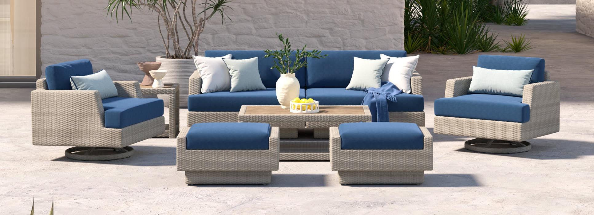 Portofino Comfort 7 Piece Motion Wood Seating Set - Thumbnail 3