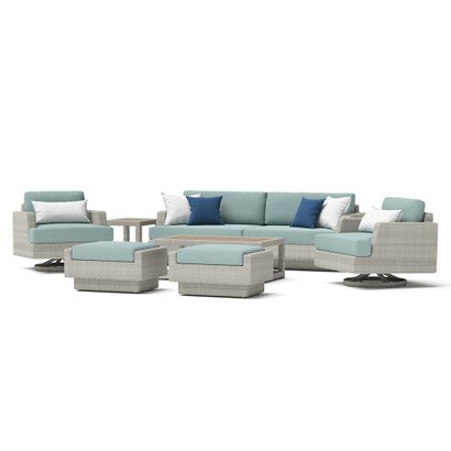 Portofino® Comfort 7 Piece Sunbrella® Outdoor Motion Seating Set - Spa Blue