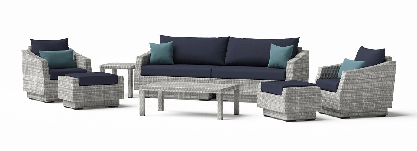 Cannes 8 Piece Polyester Outdoor Sofa & Club Chair Set - Thumbnail 3