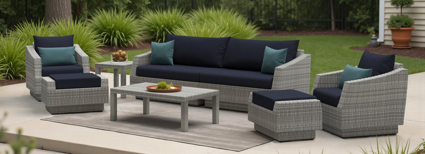 Cannes 8 Piece Polyester Outdoor Sofa & Club Chair Set - Thumbnail 2