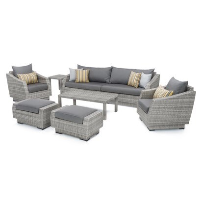Cannes™ 8 Piece Sunbrella® Outdoor Sofa & Club Chair Set - Charcoal Gray