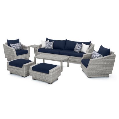 Cannes™ 8 Piece Sunbrella® Outdoor Sofa & Club Chair Set - Navy Blue