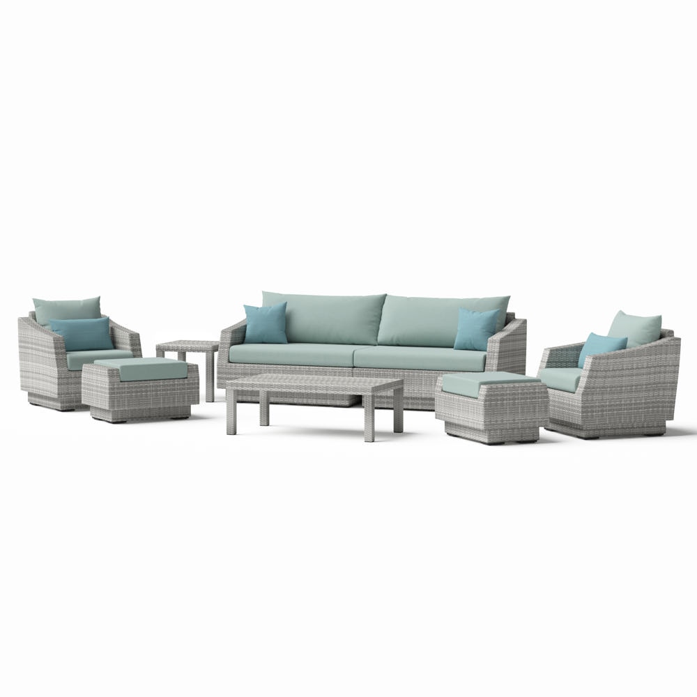 Cannes™ 8 Piece Sunbrella® Outdoor Sofa & Club Chair Set - Spa Blue