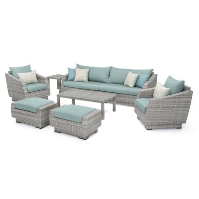 Cannes™ 8 Piece Sunbrella® Outdoor Sofa & Club Chair Set - Spa Blue
