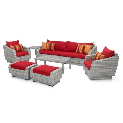 Cannes™ 8 Piece Sunbrella® Outdoor Sofa & Club Chair Set - Sunset Red
