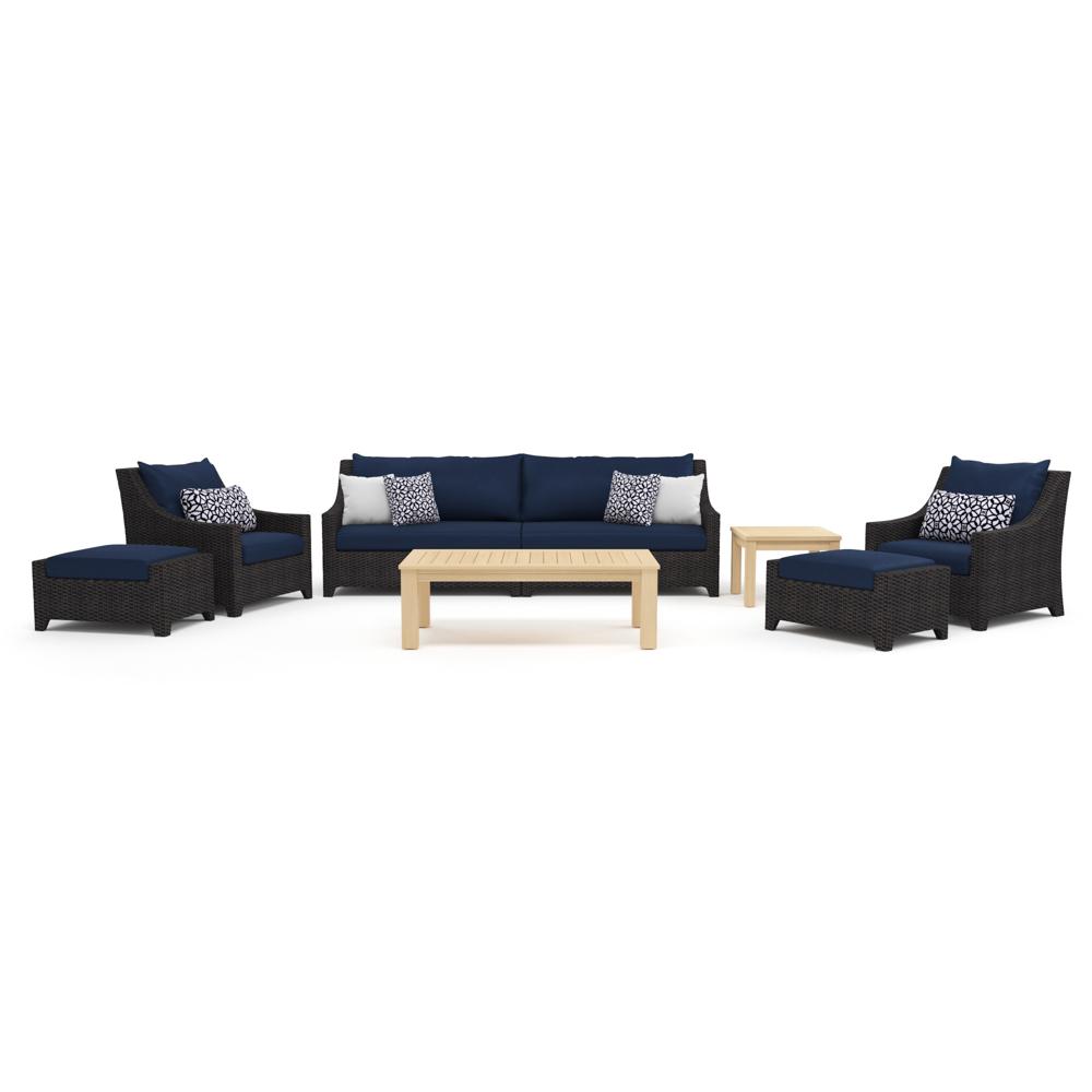 Deco Wood 8pc Sofa & Club Chair Set - Navy Blue