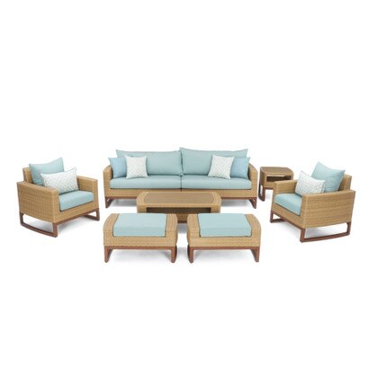Mili™ 8 Piece Sunbrella® Outdoor Sofa & Club Chair Set - Spa Blue
