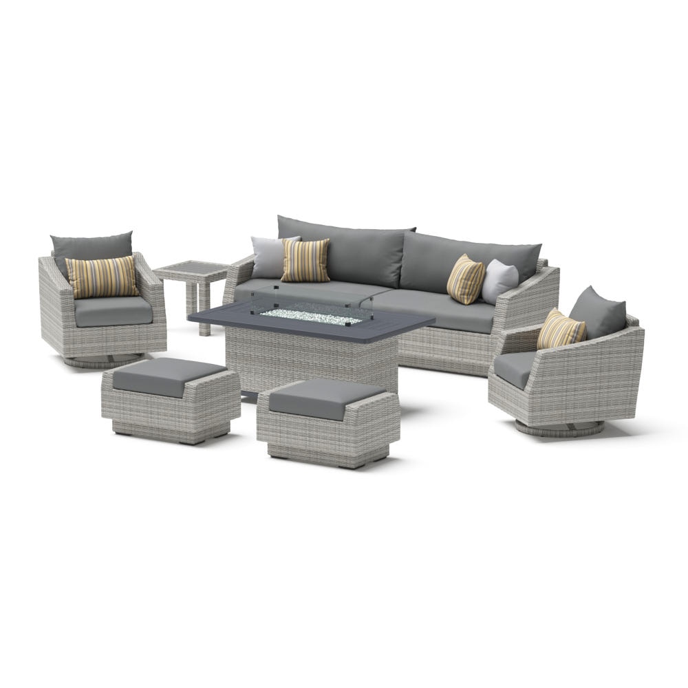 Cannes 8 Piece Sunbrella Outdoor Motion Fire Set - Charcoal Gray