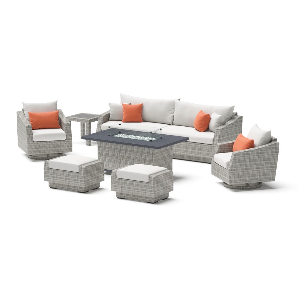 Cannes 8 Piece Sunbrella Outdoor Motion Fire Set - Cast Coral