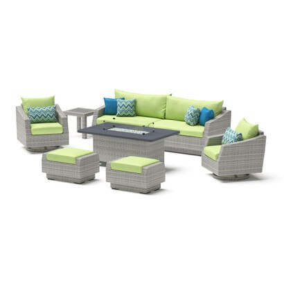 Cannes™ 8 Piece Sunbrella® Outdoor Motion Fire Set - Ginkgo Green