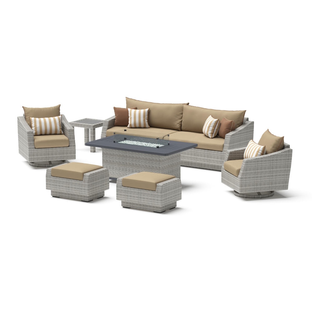 Cannes 8 Piece Sunbrella Outdoor Motion Fire Set - Maxim Beige