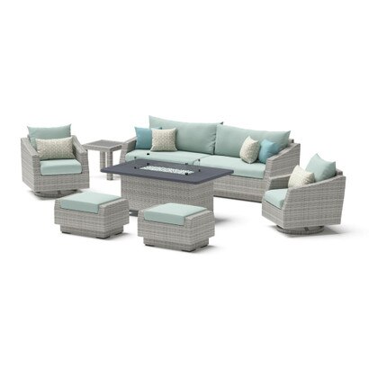 Cannes™ 8 Piece Sunbrella® Outdoor Motion Fire Set - Spa Blue